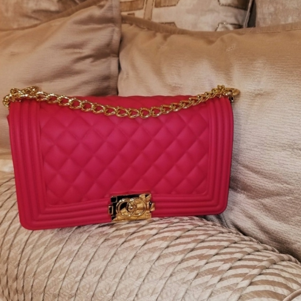 Hot Pink Jelly Flap Bag with Chain